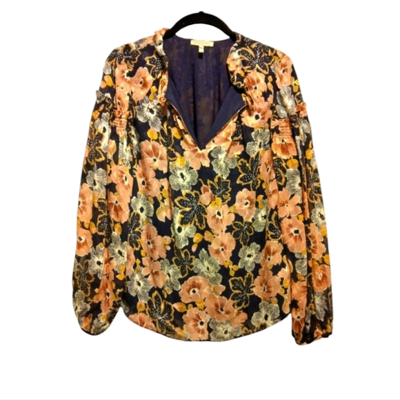 Rebecca Taylor NWOT Feminine Peasant Boho Floral W/ Neck Ruffle Blouse Size 4 - Picture 2 of 16